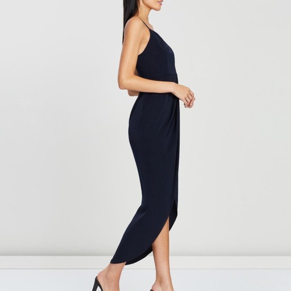 Shona Joy navy mock wrap dress size 6 - Picture 2 of 12